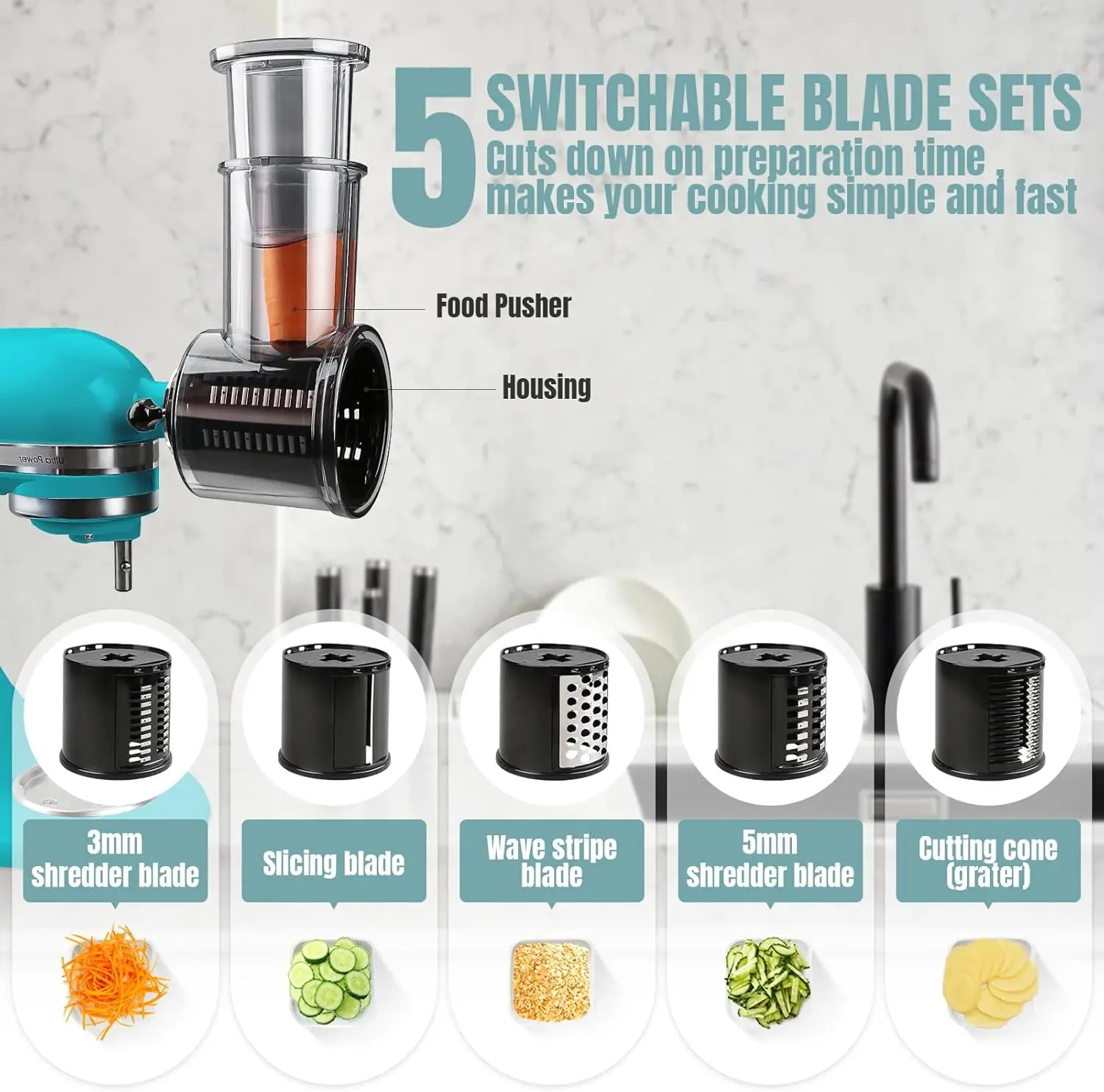 Stainless Steel Slicer Shredder Attachments for KitchenAid Stand Mixers, Vegetable Shredder, Cheese Grater, Salad Maker