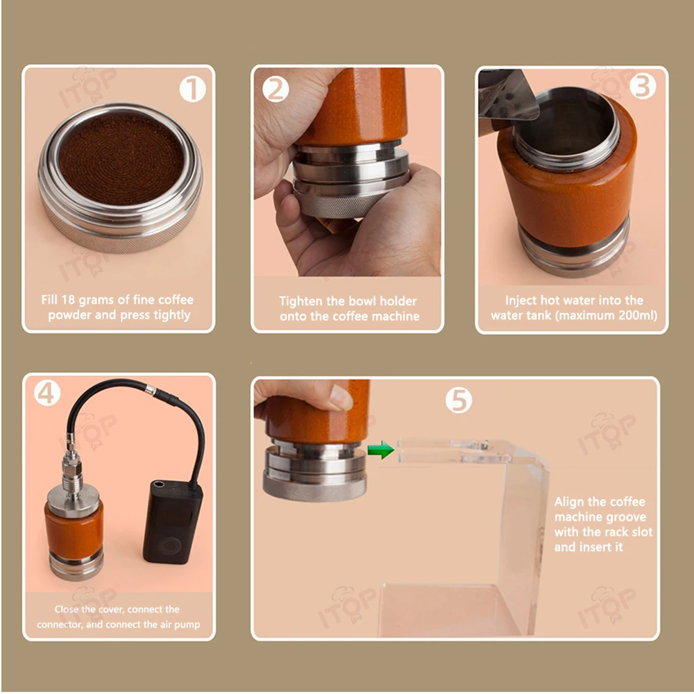 ITOP-cafetera Espresso portátil de acero inoxidable, máquina neumática de 58MM con soporte para el hogar y el Camping