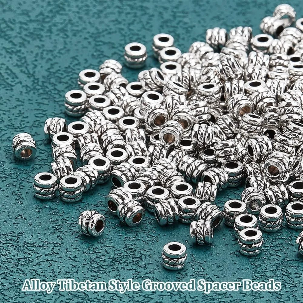 300pcs Tube Spacer Beads Tibetan Beads Alloy Antique Silver Beads Column Jewelry Spacers Loose for Bracelet Necklace kit Kit