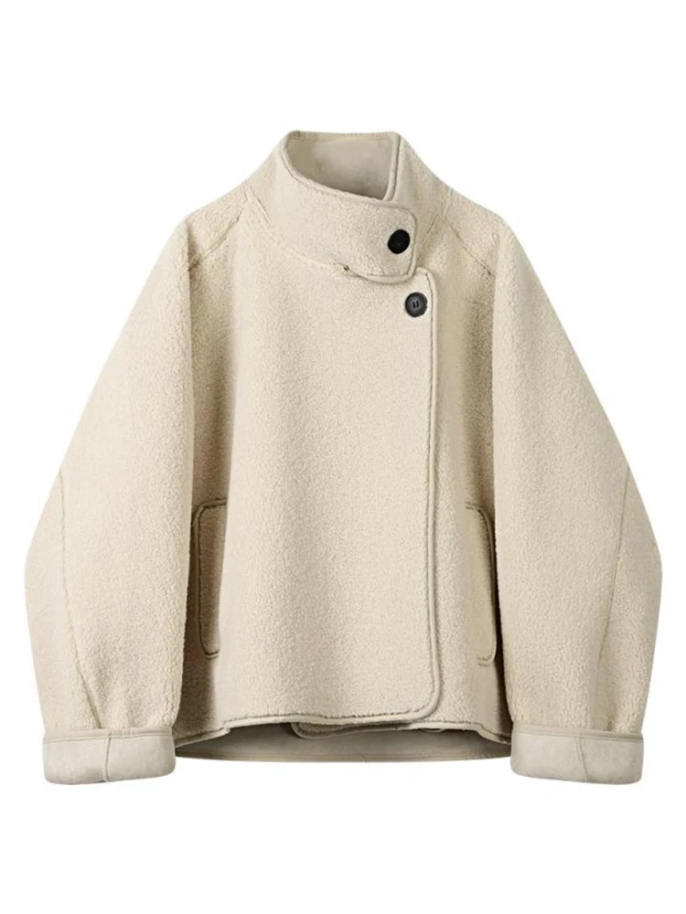 

Lamb Wool Jacket Navy Woman Camo Pattern Military Design Concealment Style Hiding Fashion Blending Look Army Aesthetic Approach