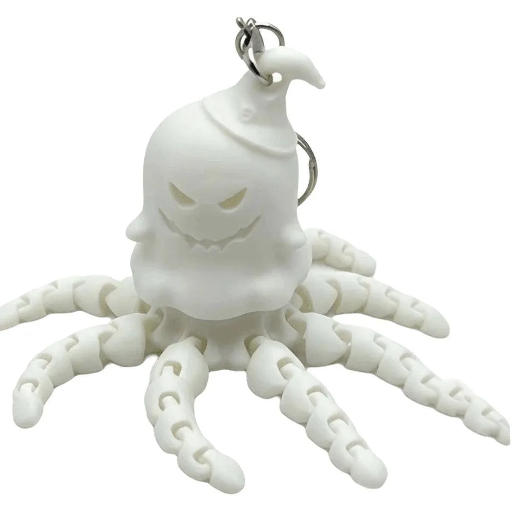 Glow In The Dark Pumpkin Key Chain Articulated Jointed Rotating Design Ghost Key Ring Lightweight Flexible Tentacles Fidget