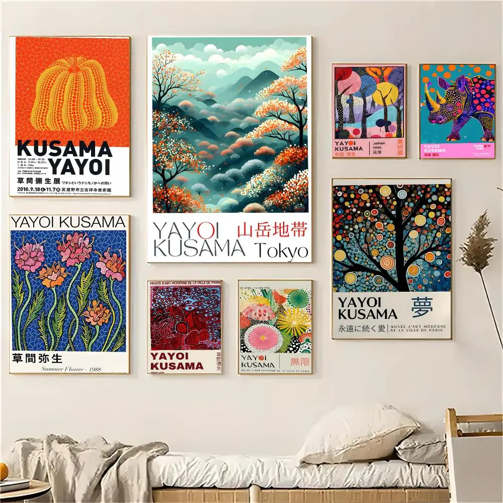 Artist Y-Yayoi Kusama Poster Self-adhesive Decal Living Room Bedroom Party Bar Decor Moisture-proof Fade-resistant