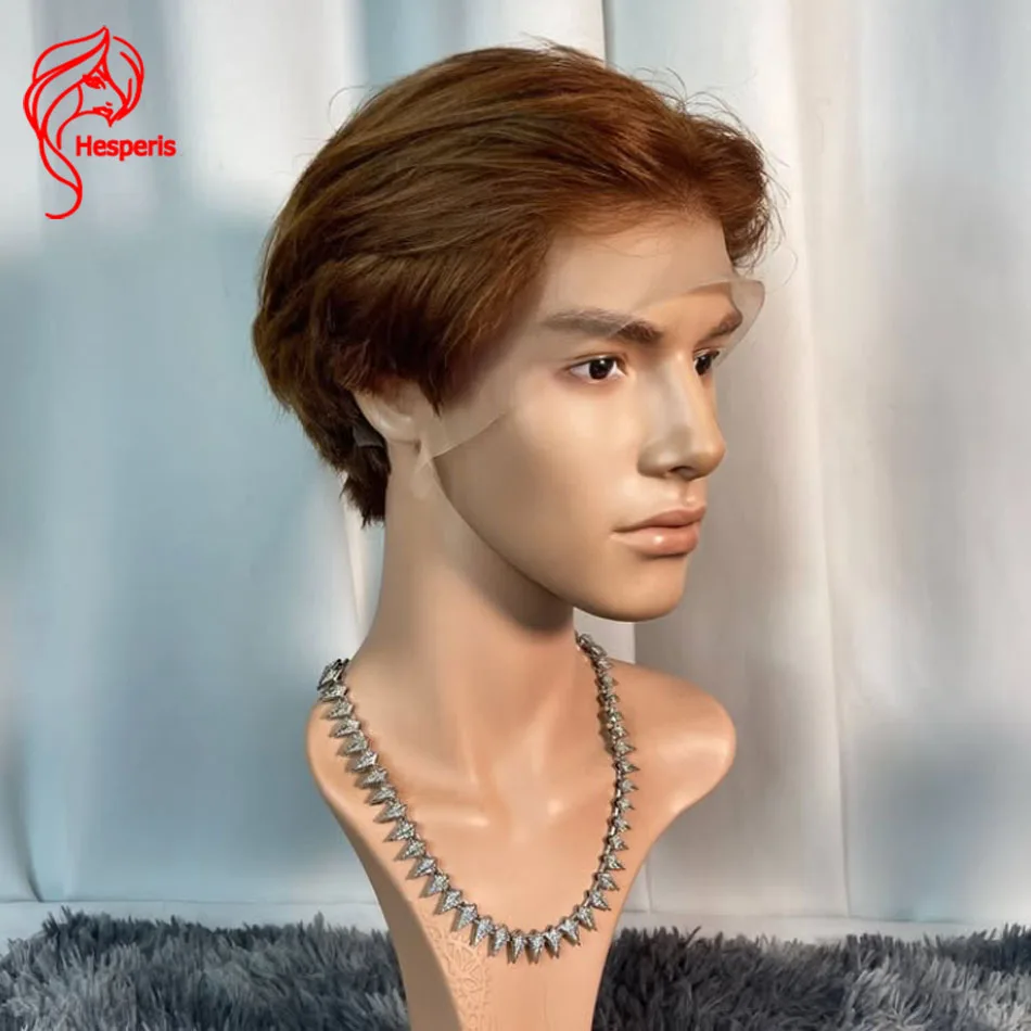 Hesperis Brown Cut Wig Human Hair Pixie Cut Man Wig Pre Styled Boy Cut Lace Front Wig Human Hair Male Wigs Pre Plucked Short Wig