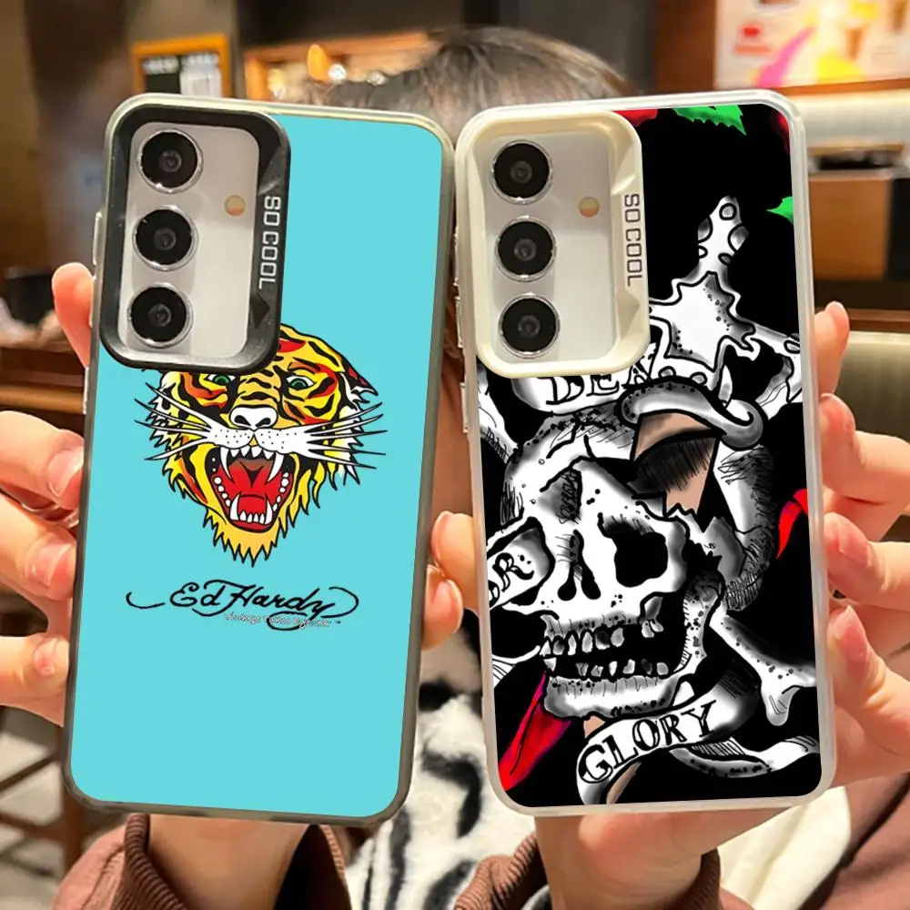 ED-Hardy TrendBrand Phone Case For Black lMD Color Silver Shell For Samsung A57 A37 A17 A16 A56 A55 A15 A35 A25