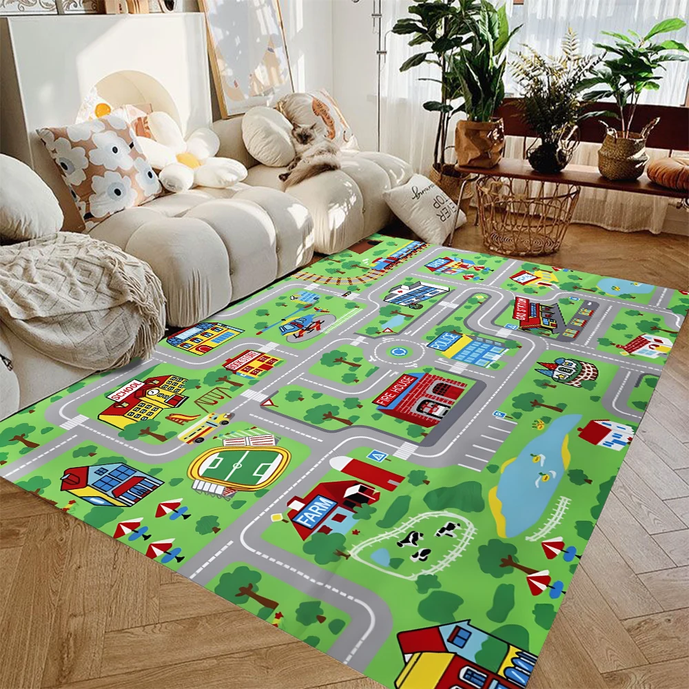 Interaktives Stadtverkehrssystem Spielteppich Lehrreicher Straßenspierteppich Sicheres Lernen für Schlafzimmer Wohnzimmer