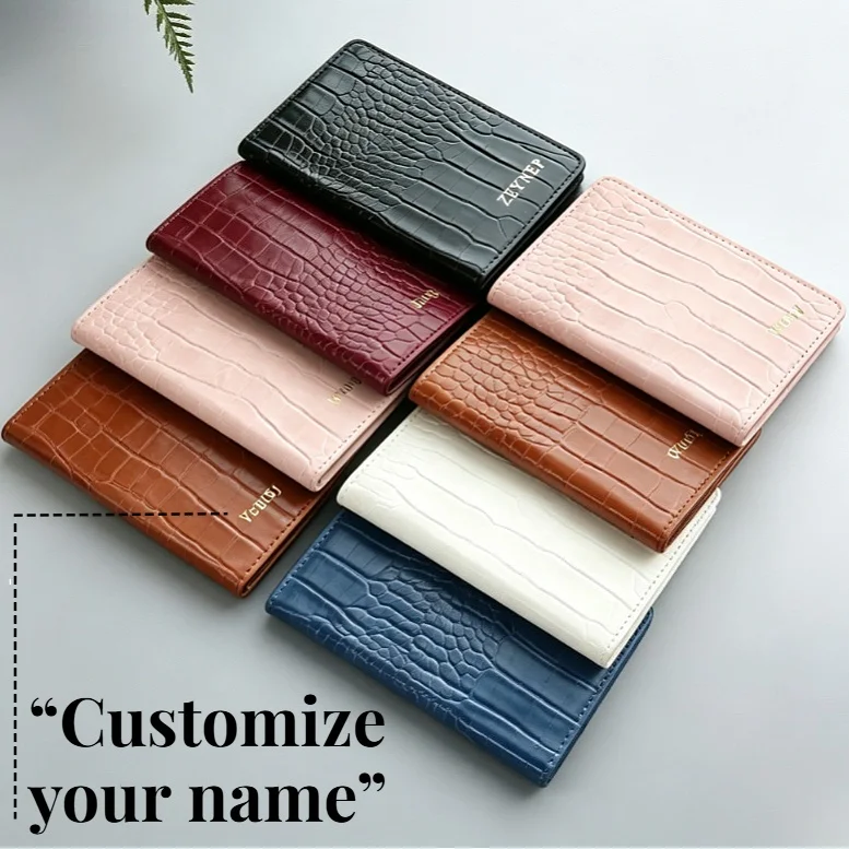 Custom Name Crocodile Pattern Passport Cover Personalized Faux Leather Travel Passport Holder Slim Wallet
