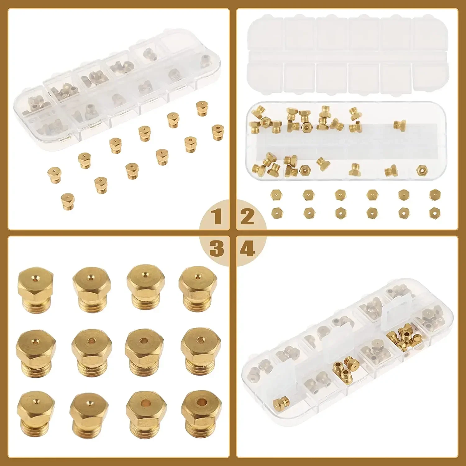 36pcs/1box Solid Brass LP Gas Range Orifice Conversion Replacement M6x0.75mm Gas Spray Tips 0.3-1.9mm Propane Burner Nozzle Kit