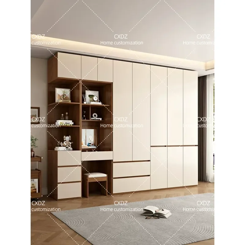 ENF Grade Solid Wood Wardrobe with Segmented Door Panels Handleless Design Floor to Ceiling Storage Cabinet for Bedroom Home