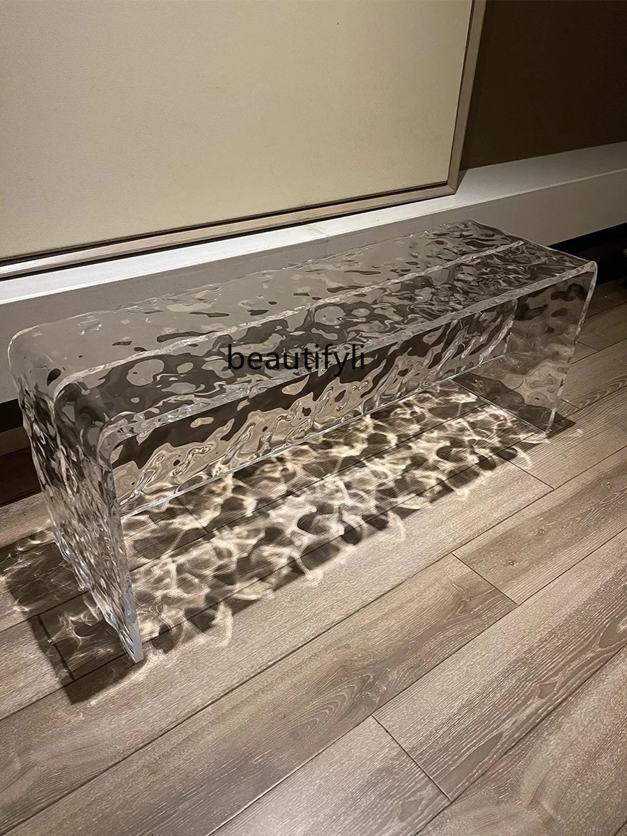 

Acrylic Light Luxury and Simplicity Tailstock Door Changing Shoes Long Transparent Bench Water Ripple Door Stool furniture