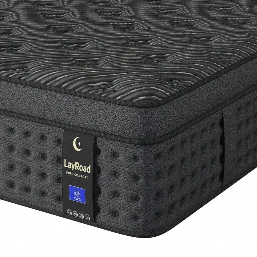 12-Inch Black Queen Mattress, Built-In Memory Foam And Individually Pocketed Springs, Available In Twin, Full, Queen And King Mattress Sizes, With Side Handles For Easy Movement, Fiberglass-Free, Odorless, Highly Breathable, All Day Comfort