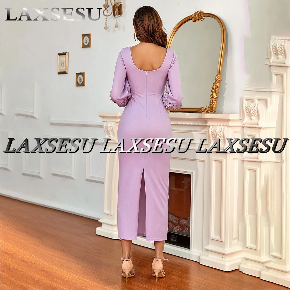 Laxsesu Dubai Prom Dress Sexy Party Maxi Dress Zipper Back Long Sleeves Appliques Simple Evening Party Dress 2022