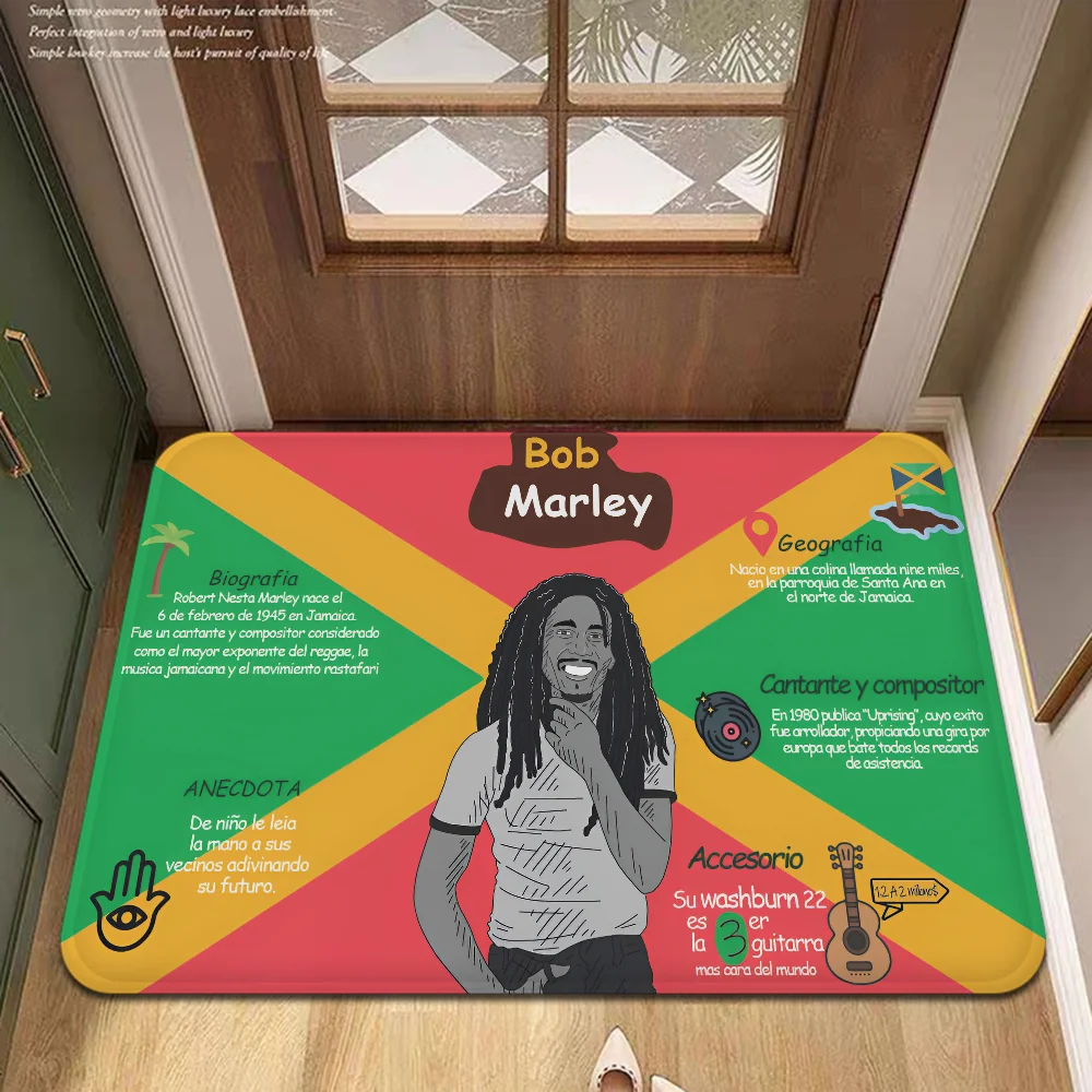 Bob Marley Reggae Music Jamaican Style Kitchen Mat Kids Room Bedroom Decoration Balcony Anti-Slip Doormat Living Room Alfombra