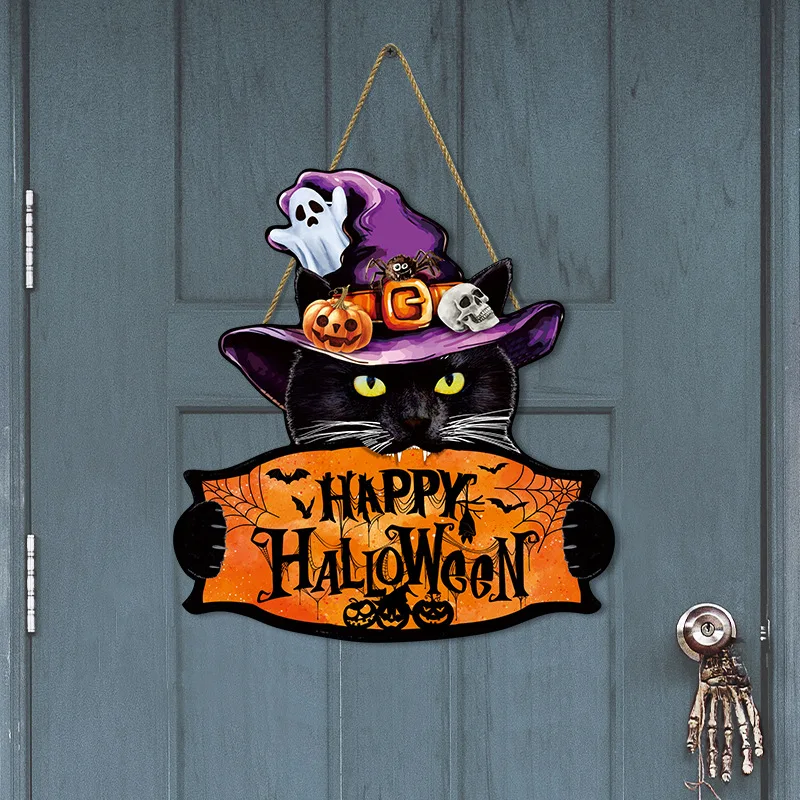 2DHalloween خدعة أو علاج علامة خشبية الوحش الوجه اليقطين تصميم حبل شماعات الشرفة جدار هالوين حديقة حفلة زينة عيد الميلاد