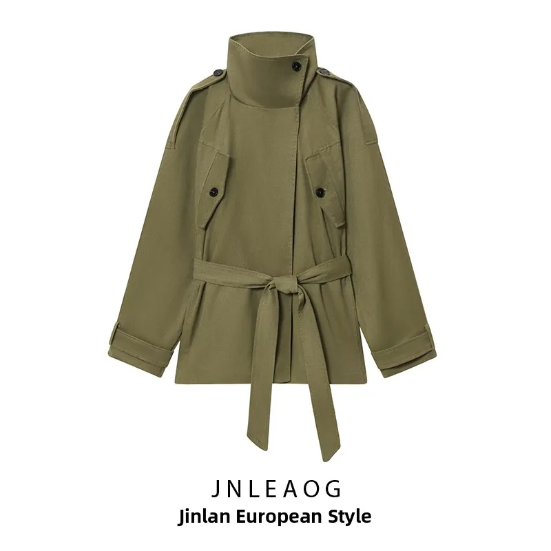 

JNLEAOG модное хлопковое женское пальто с поясом, осеннее новое пальто универсального дизайна, длинное пальто миди прямого кроя для поездок на работу