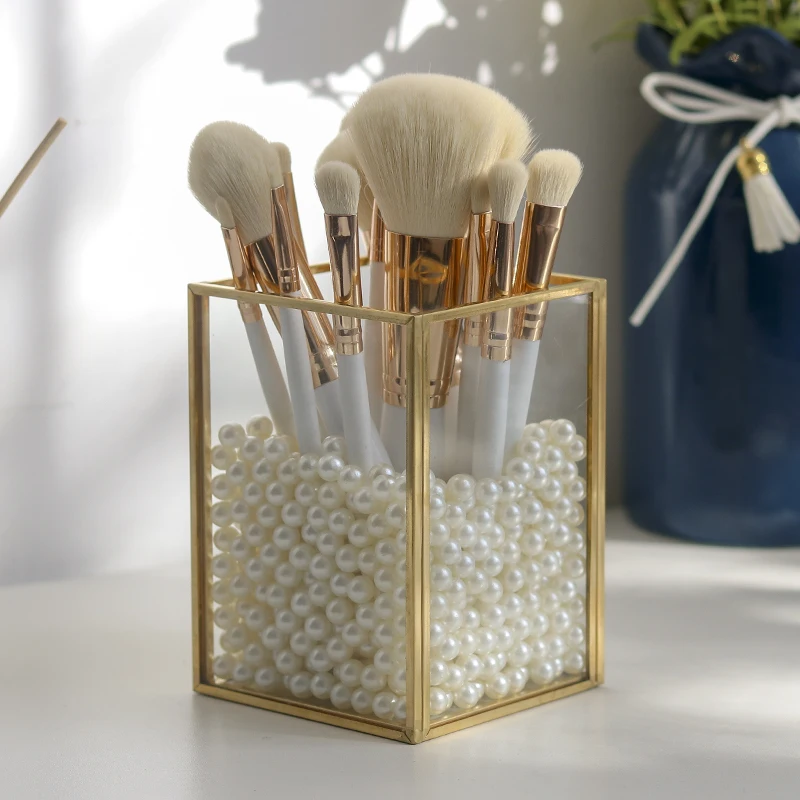 Cosmetic Storage Box Golden Desktop Lipstick  Glass Jewelry Classification Storage Finishing Makeup Brush Organizer bathroom