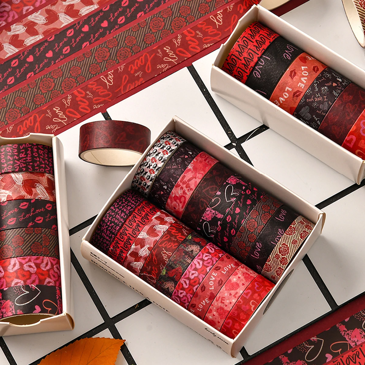 Valentine's Day Washi Tapes Set Office Supplies, Romantic DIY Decorative Adhesive Tape for Room Party Festival Decoration