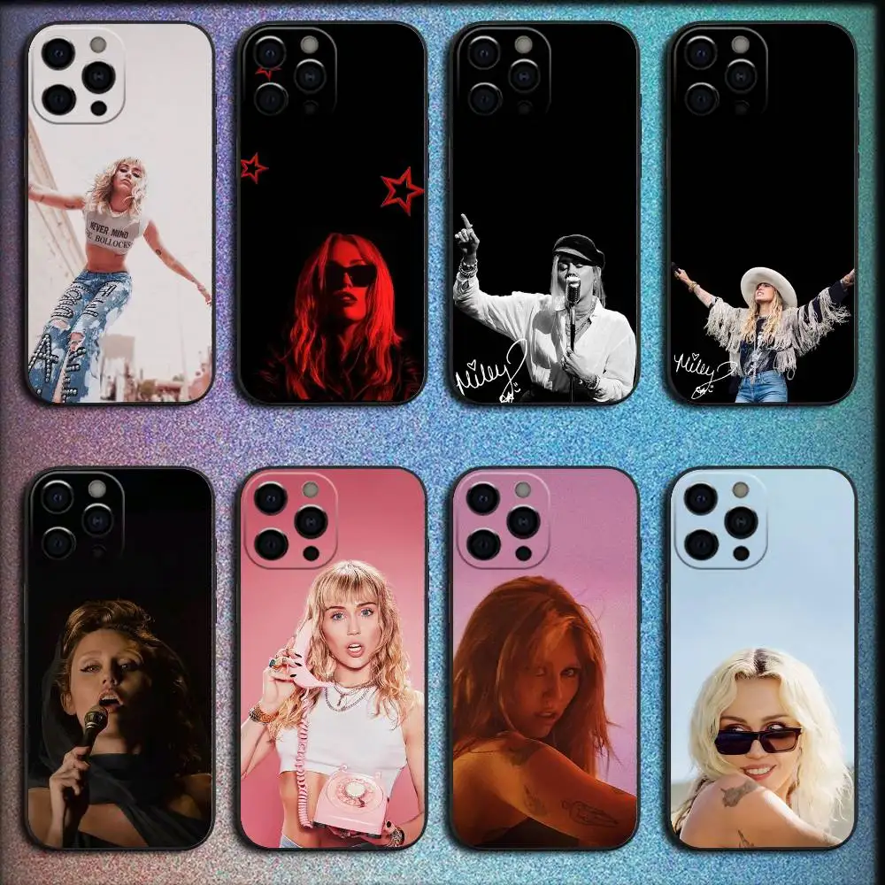 

M-Miley Cyrus Singer Phone Case For iPhone 16,15,14,13,12,11,Pro,XS,Max,XR,Plus,E,SE4,Mini Shockproof Black Cover
