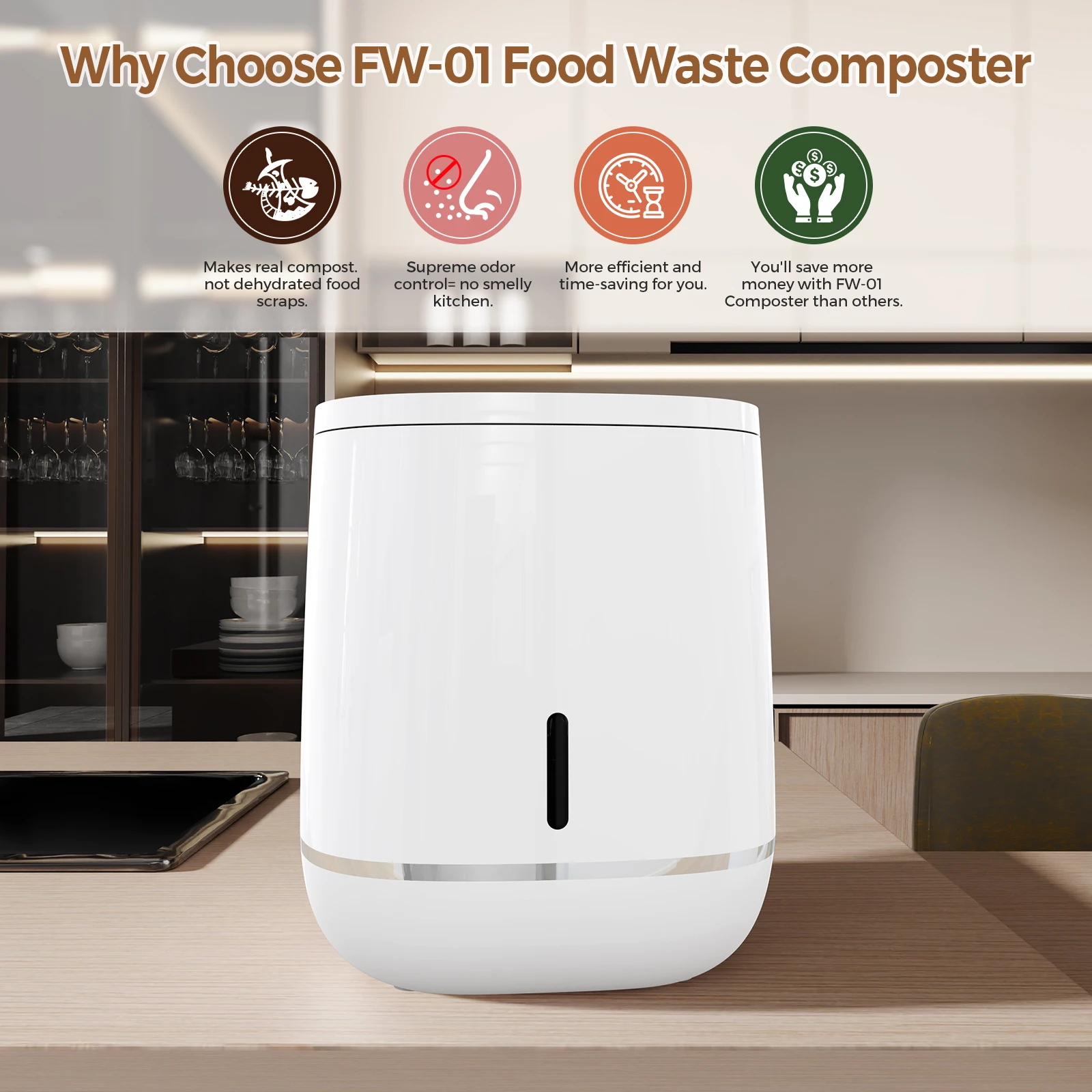 Smart 4-Liter Kitchen Composter Food Waste Disposer Machine OEM Supported CB CE Certified