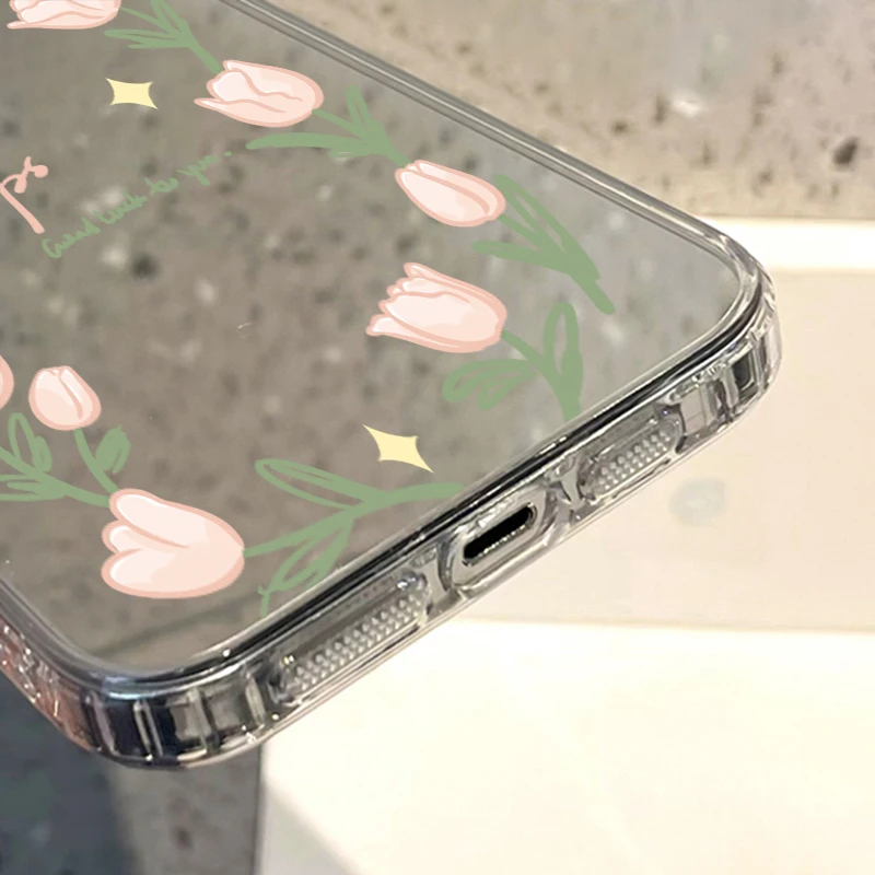 Mirror Make up Phone Cases For iPhone 15 Pro Max Case iPhone 14 13 11 12 Pro X XR XS Max Funda Soft TPU With Phone Lanyard Cover