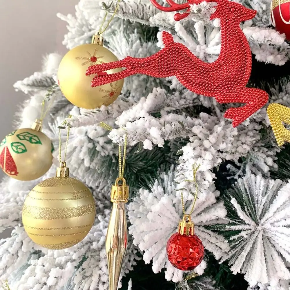 40pcs/Set Glitter Colored Elk Christmas Ball Electroplated Mixed Styles Xmas Tree Hanging Ball Pendant with Sequins Plastic