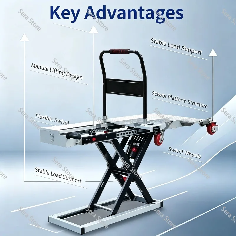 Hydraulic Scissor Electric Lifting Platform Trolley, Heavy Duty Flatbed Cargo Cart for Warehouse Truck Loading Unloading Work