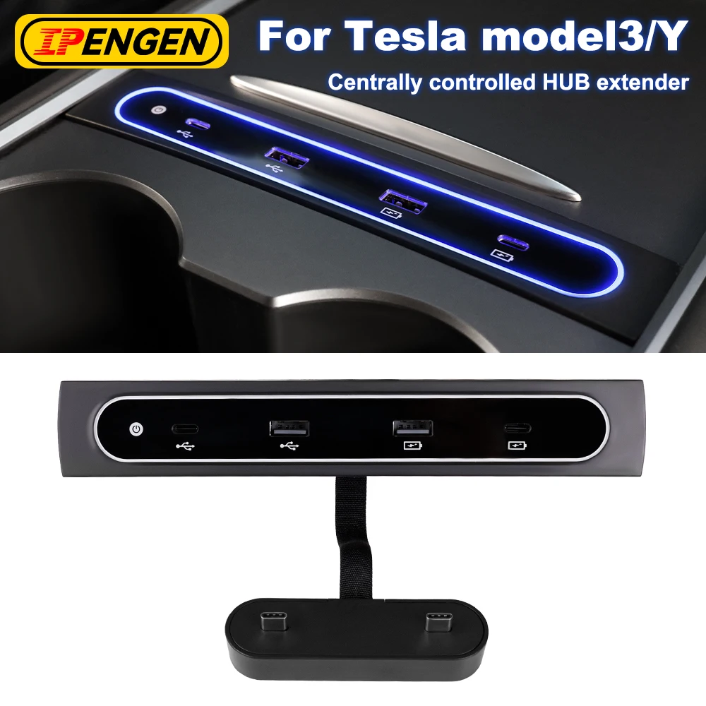 IPENGEN Fast Charger For Tesla Model 3 Y 27W Quick Charger USB Shunt Hub Docking Station Car Adapter Power Splitter Extension