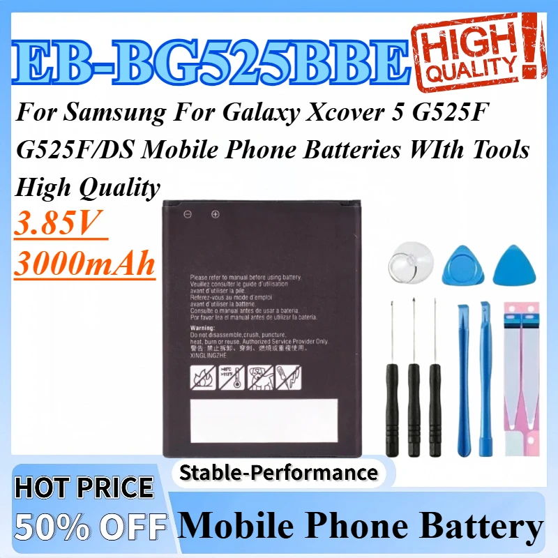 

3.85V 3000mAh EB-BG525BBE Battery For Samsung For Galaxy Xcover 5 G525F G525F/DS Mobile Phone Batteries WIth Tools High Quality