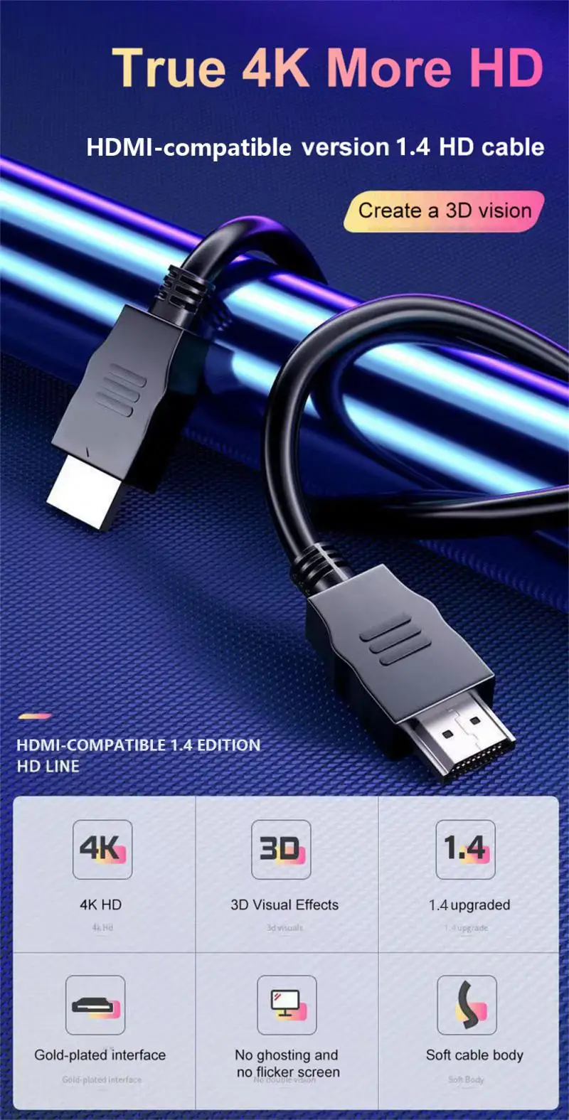 1 Uds HDMI HDLINE decodificador cable de datos de TV versión 1,4 monitor de ordenador público a público conexión de vídeo HDMI