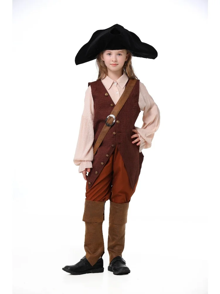 Erwachsenen-Vintage-Piratenkostüm, Gerüschte Bluse, Knopfweste, Schwarzer Dreispitz, Halloween-Bühnenauftritt, Ausgefallenes Outfit-Set – Detail 13