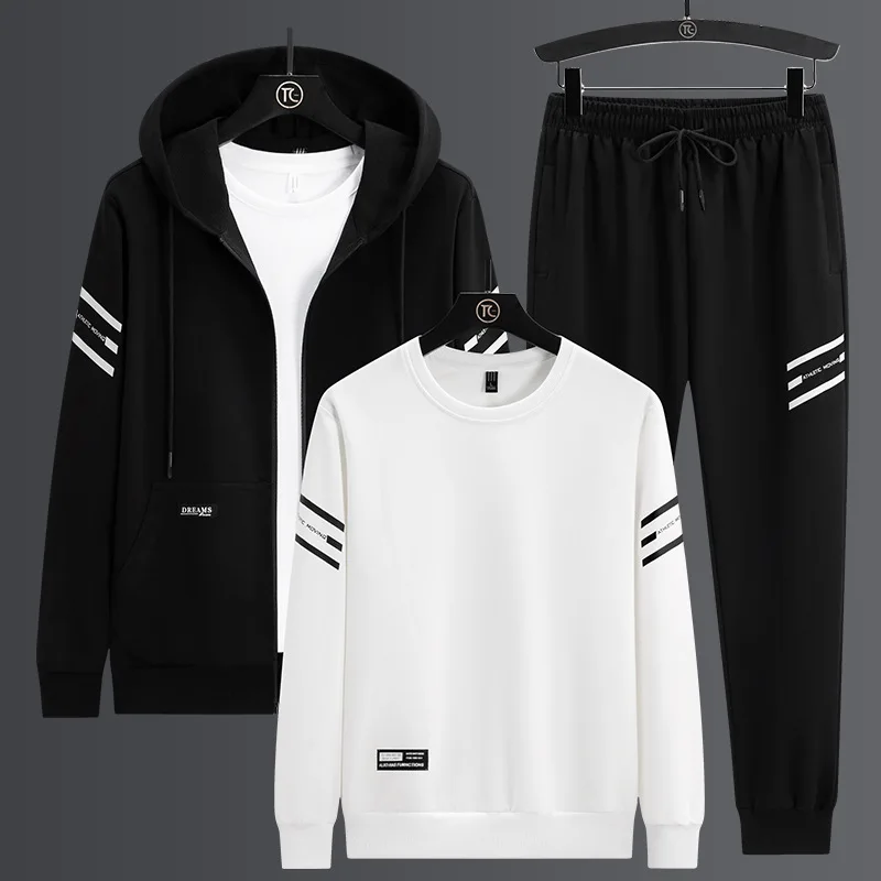 

Autumn Men's Hooded 3 PCS Running Sets Casual Tracksuits Zipper Jacket+Pants 1-3 Pcs Sets Male Slim Gym Sportswear Jogging Suit