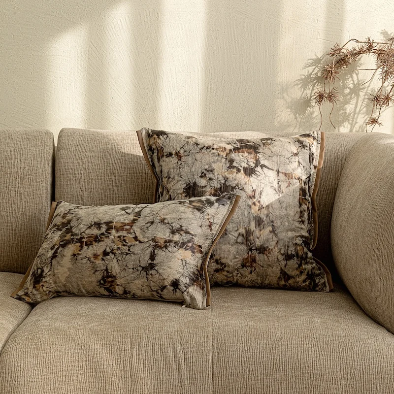 Minimalist Tie-Dye Pillow Cover Set | Soft Velvet Cushion Cases with Earth Tone Abstract Pattern | Wabi-Sabi Style Sofa Bedroom