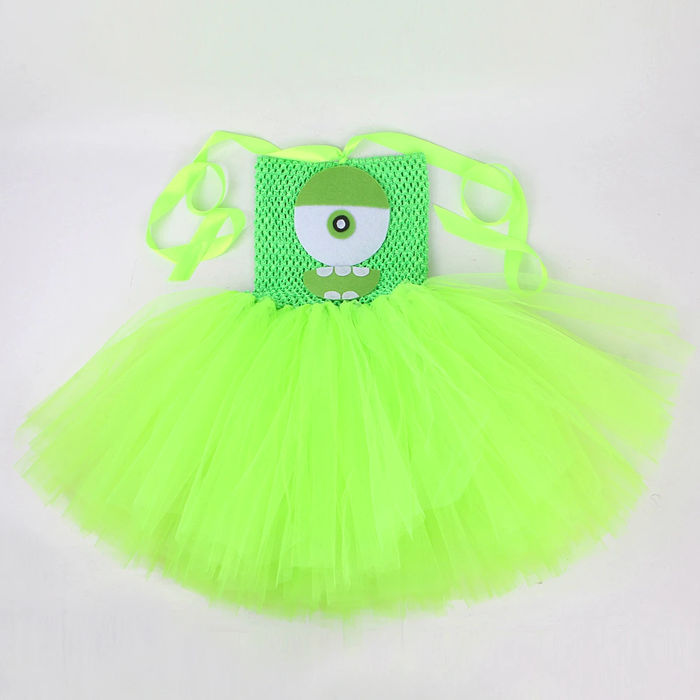 Green Big Eyed Monster Tutu Dress for Girls Mike Wazowski Halloween Costumes for Kids Baby Mr. Q Cartoon Outfit Birthday Clothes