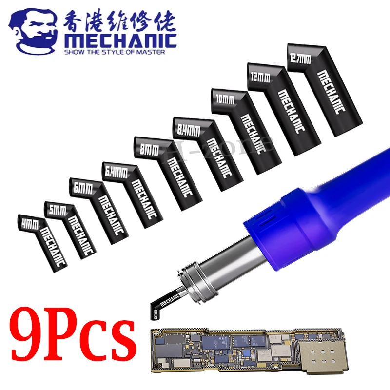 9Pcs Mechanic DIAGONAL Hot Air Nozzle Compatible with 861 Series Heat Gun 4 5 6-12.7 mm  Oblique blow Nozzle Even Heating Tools