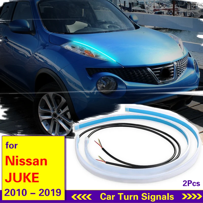 2Pcs DRL Flexible LED Strip Daytime Running Light For Nissan JUKE 2010-2019 Sequential Turn Signal Light For Car Headlight 12V