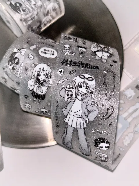 Japanese JK Girl Alien Study Club Black & White Sticker DIY Deco Card Journal Scrapbooking Photo Card Phone Case Collage Supply 6