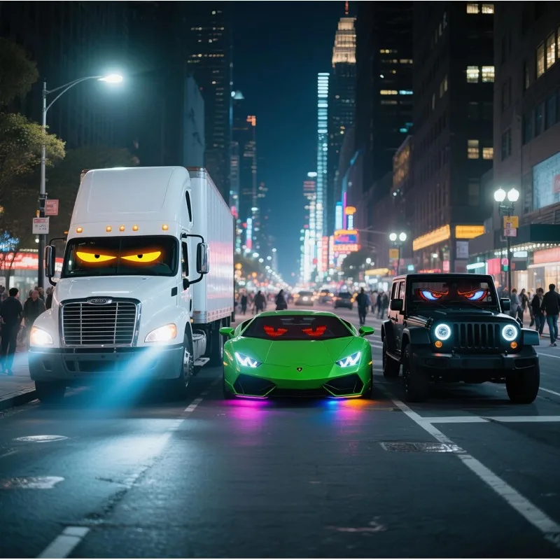 2PCS Devil Eyes LED Lights Hard Screen 2-in-1 LED Matrix Pixel Panel App Control USB Programmable LED Display for Car Windshield