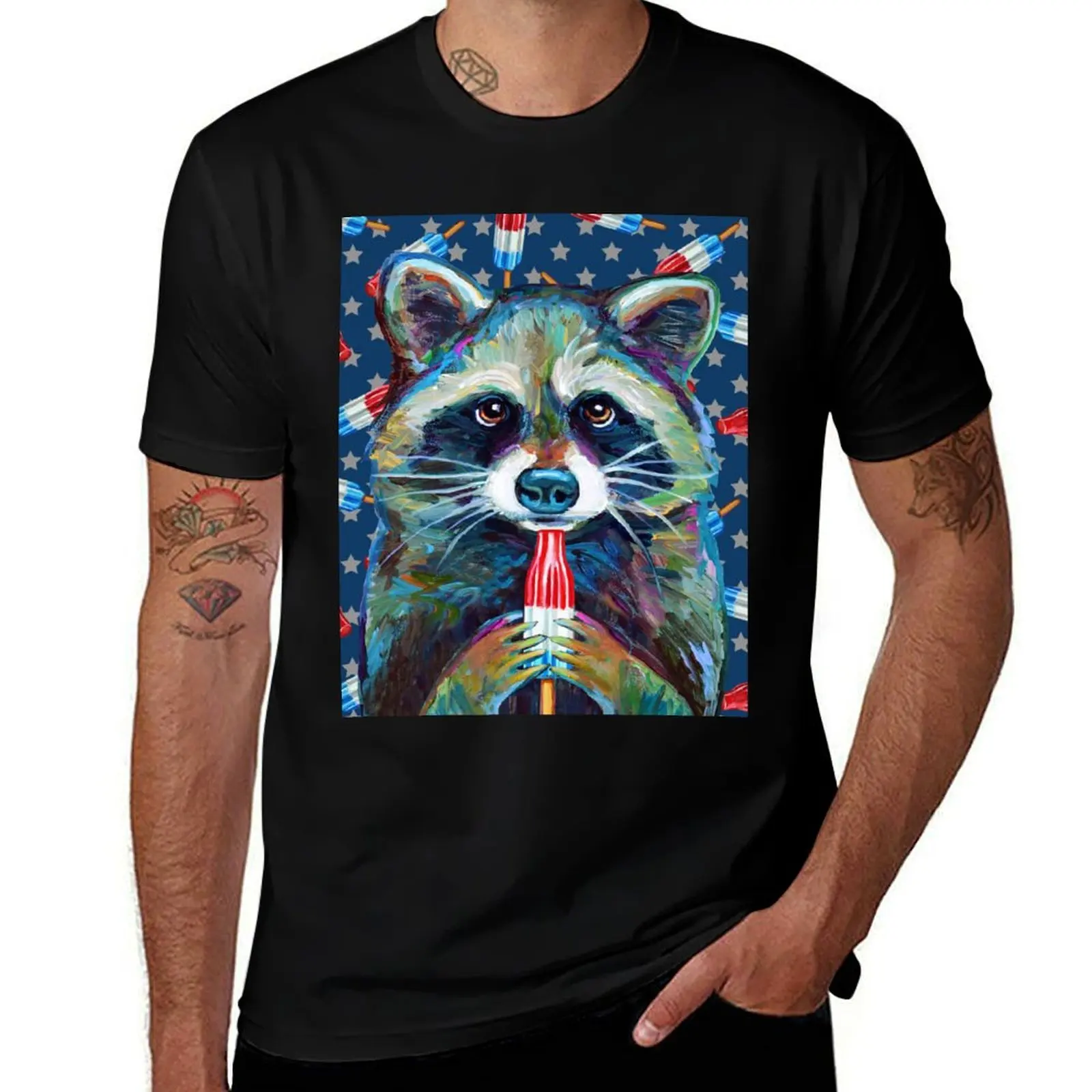 Raccoon with ROCKET POP by Robert Phelps T-Shirt High Elasticity Sports Tee Shirt
