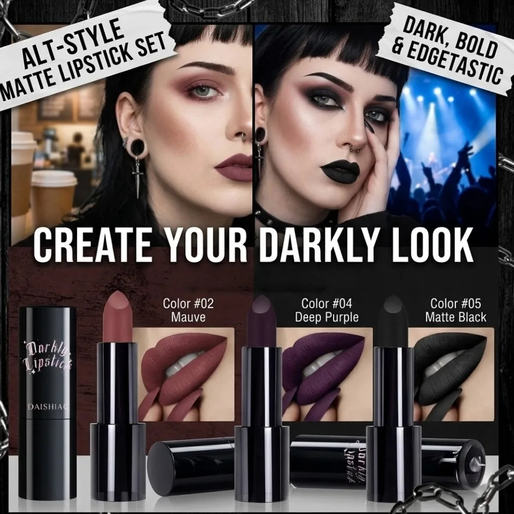 Dark Night Lipstick Purple Matte Lipstick Waterproof Long-lasting Black Dark Purple Matte Lipstick Lip Cosmetics