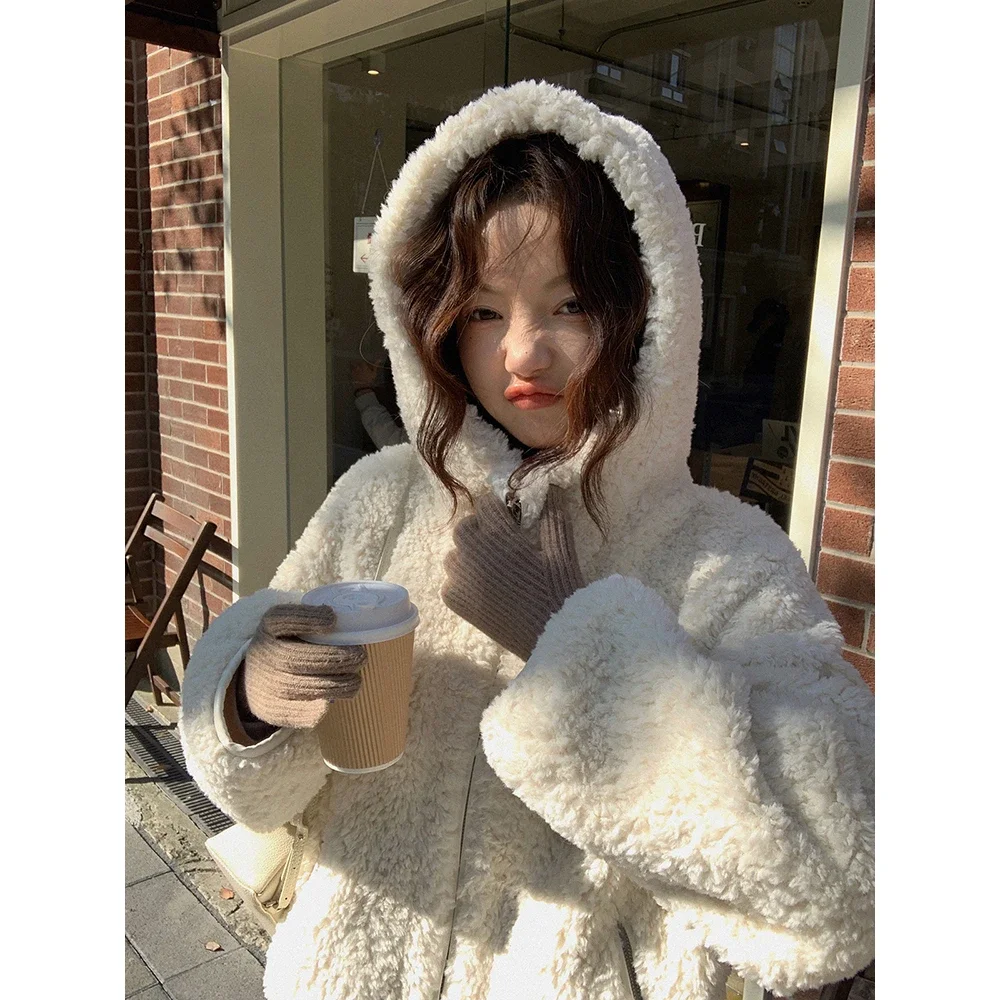 ラムウールジャケット コットン混紡 レディース モダン ストレッチ フレンチスタイル おしゃれ アウトドア 防水 グリーン 保温 リブ編み バイク カレッジ ガールフレンド向け