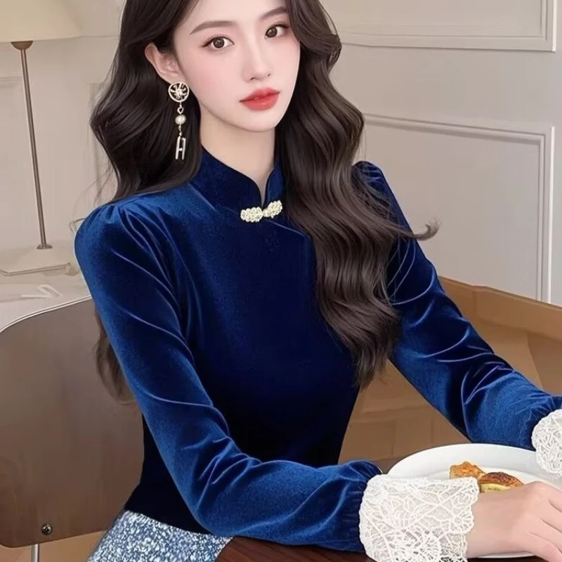 

Винтажные женские блузки, вельветовые рубашки, модные облегающие весенне-осенние однотонные костюмы с длинными рукавами, корейские женские топы