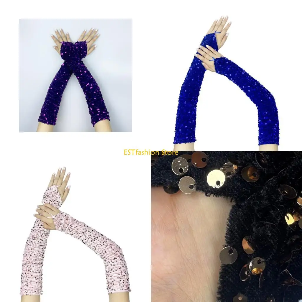 Y5GC Lady Evening Dinner Gloves Sequins Elegant Fingerless White Gloves 1920s Women Sequins Gloves Bridal Wedding Gloves