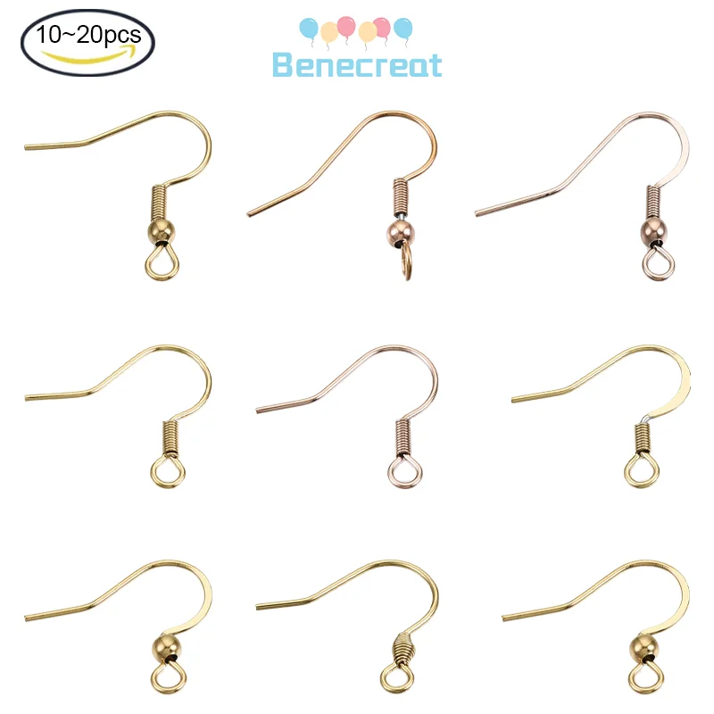 10-20PC 304 Stainless Steel Earring Hooks Ear Wire with Horizontal Loop Cadmium Free&Nickel Free&Lead Free Real 18K Gold Plated