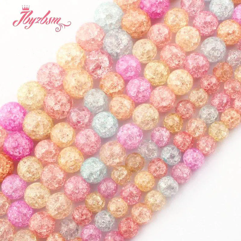 

Natural Round Rock Crystal Quartz Cracked Stone Beads For DIY Necklace Jewelry Making Strand 15" Diy Loose Beads 6mm 8mm 10mm