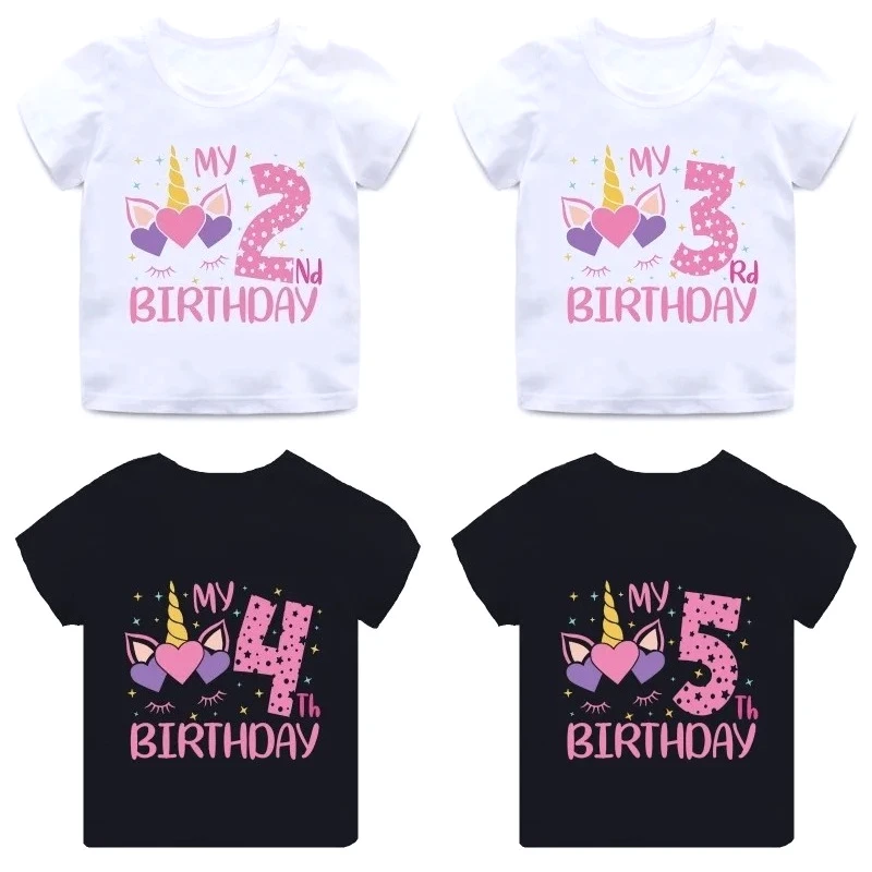 Camiseta de Verano para Niñas con Estampado de Unicornio para Mi Primer, Segundo, Tercer, Cuarto, Quinto, Sexto, Séptimo, Octavo y Noveno Cumpleaños, Camisetas Personalizadas para Bebés