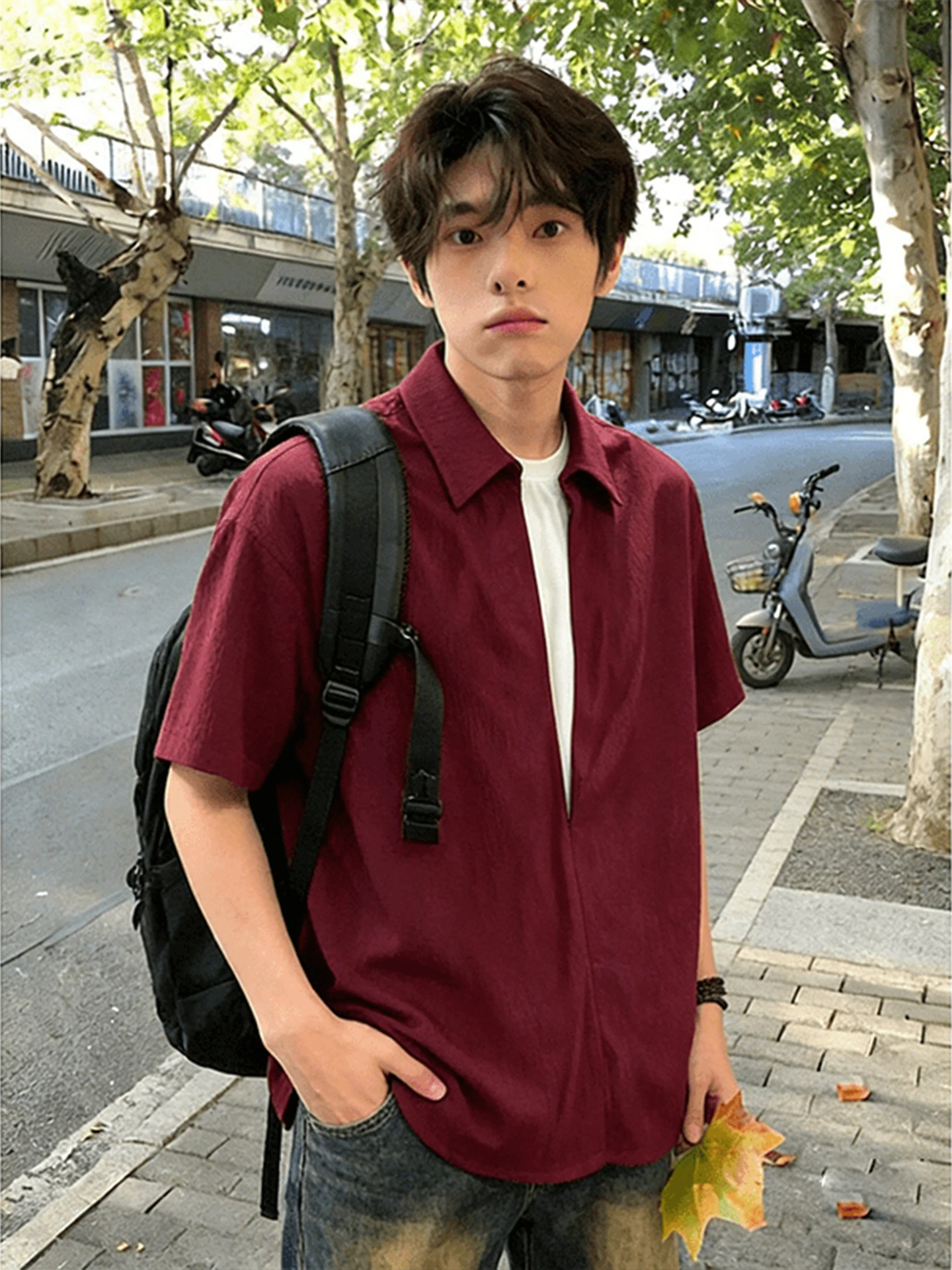 Red Wine Color American Style Short Sleeve Shirt Men Summer Elegant Style Breathable Casual Shirt Cleanfit Half Sleeve Jacket