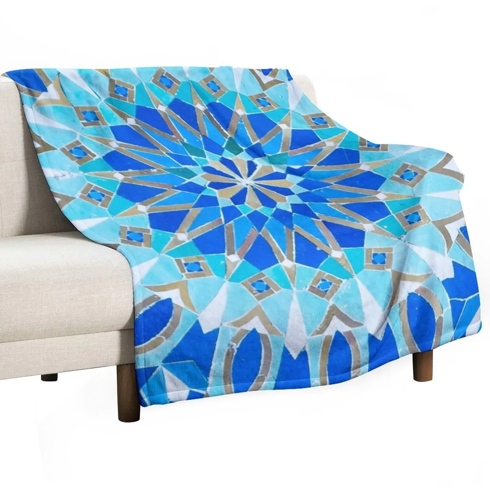 

Moroccan Tile - Zellige II Cobalt Round Throw Blanket Warm Furrys Blankets