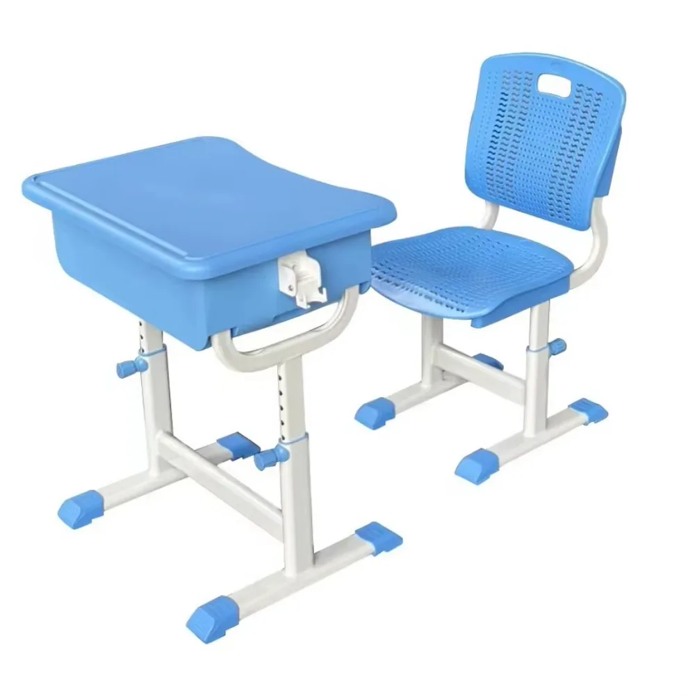 Modern Height-Adjustable School Furniture PP Plastic Study Table And Chair Wholesale Metal Study Set