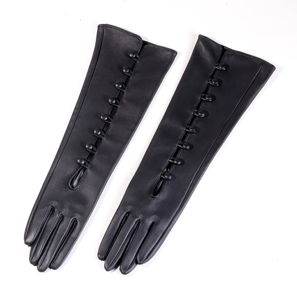 Gants Longs en Cuir group pour Femme, Sans Doublure, lèvent Noirs, Décontracté, Soirée, Opéra, 40cm, Neuf