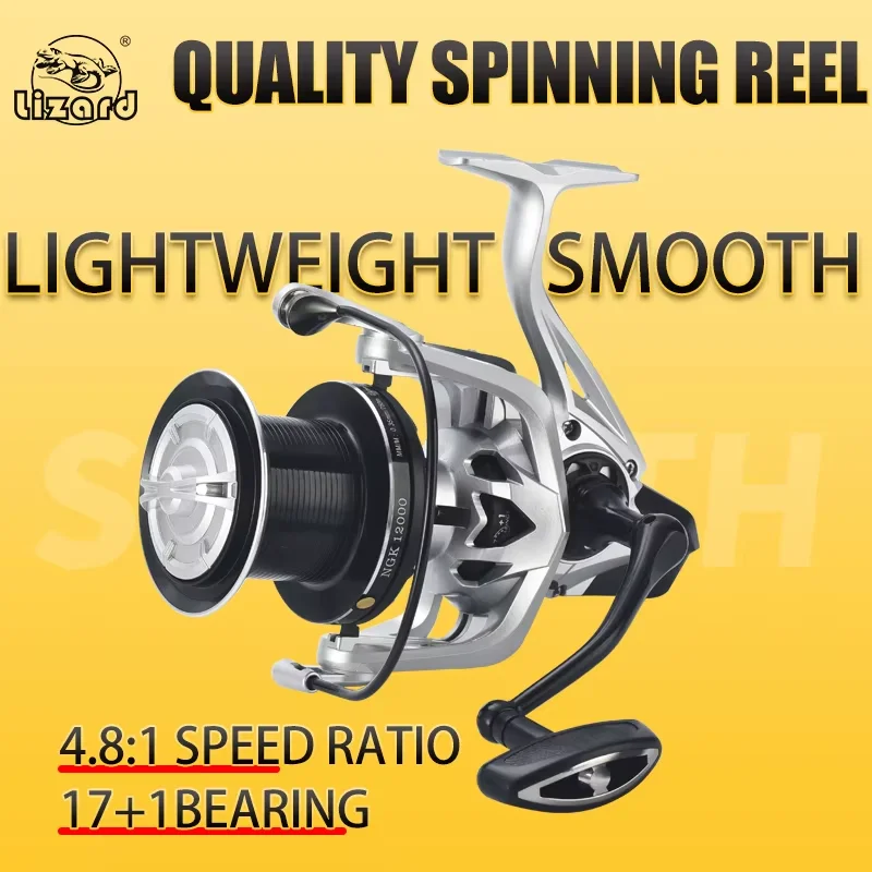 Lizard Fishing Surf Spinning Reel with Silver Design Sea Rod Casting Reel Shallow Spool Big Surf 14000 Size Carp Fishing Reel