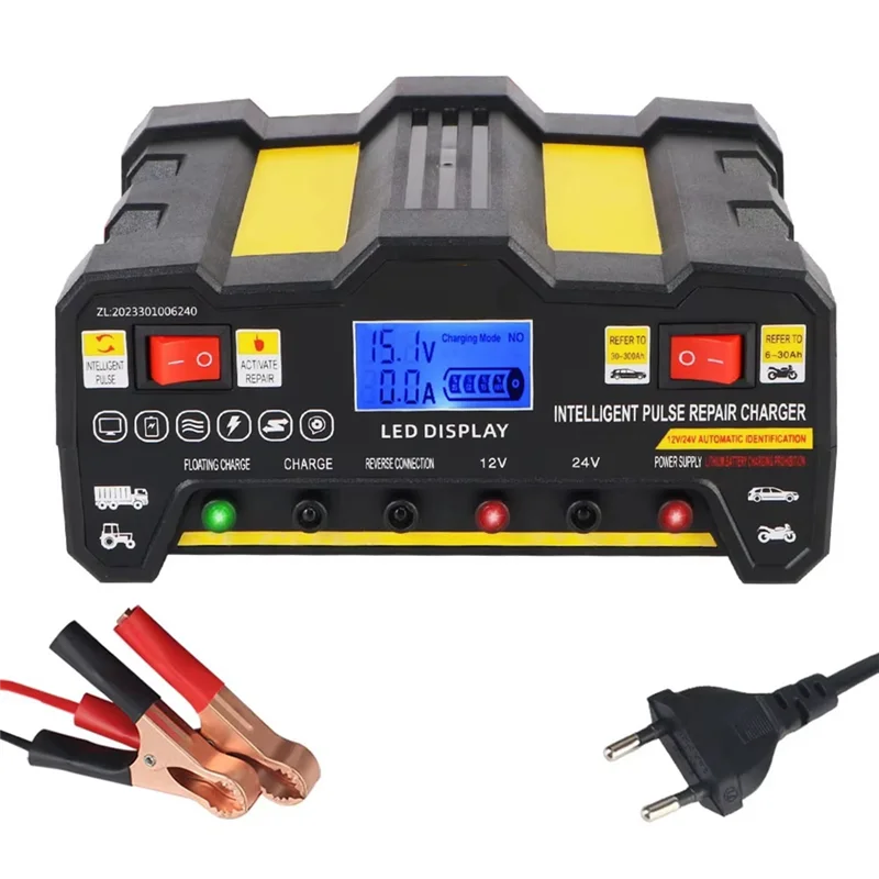 

AT43-Car Battery Charger Reverse Connection Protection 12V24v For Wet Dry Lead Acid Full Automatic Car Battery Charger EU-Plug